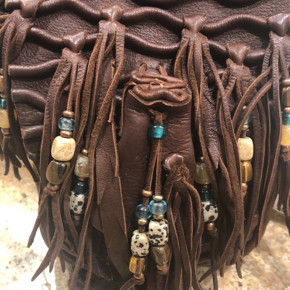 Beautiful brown BoHo Crossbody with detailed beading and braiding. - Picture 5 of 8